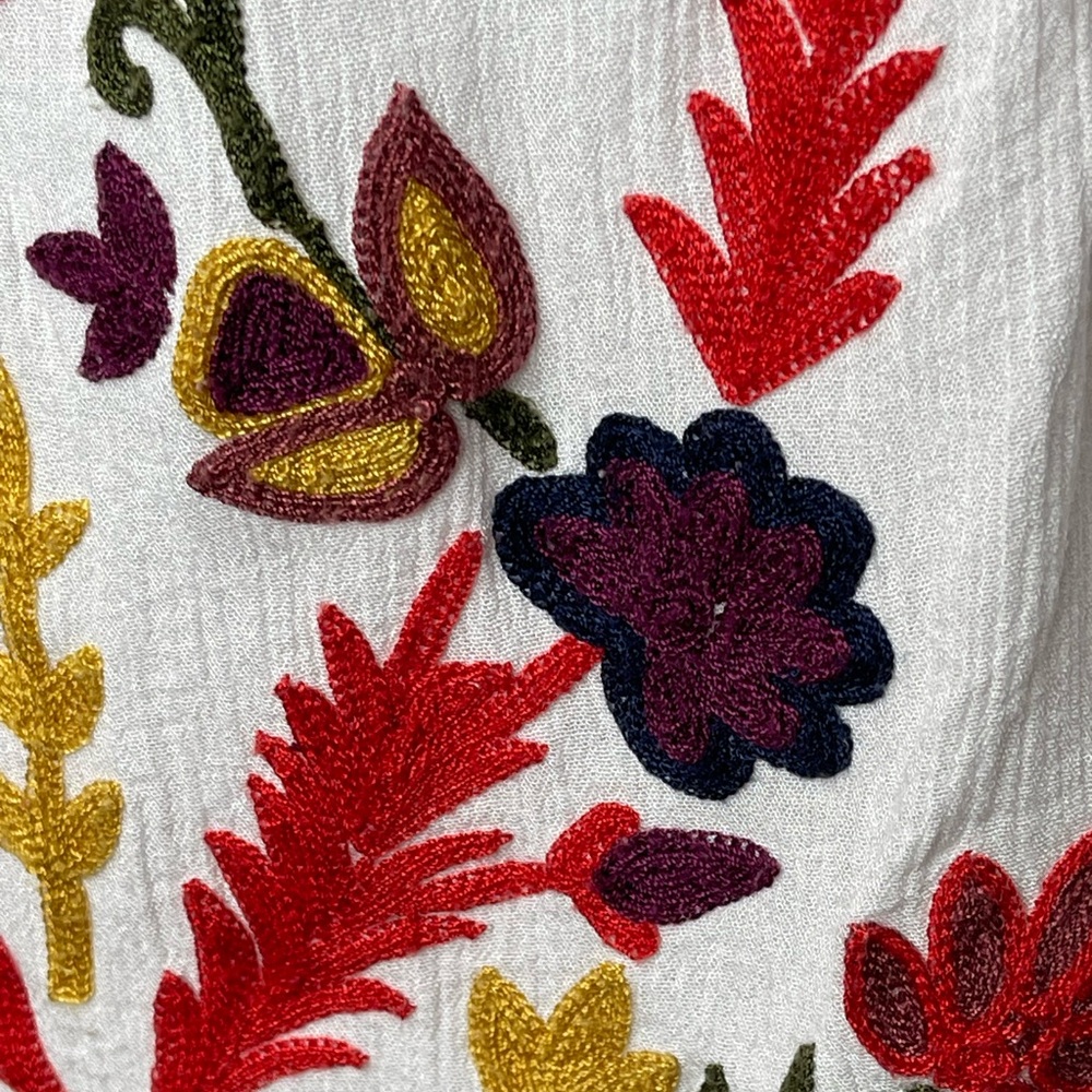 Solitaire Multicolor Embroidered Boho Peasant Spring Summer Resort Blouse Lg - Picture 7 of 13